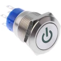 TE Connectivity Illuminated Push Button Switch Latching Panel Mount 19 mm Cutout DPDT Green LED IP67 250 V 5A 111-5807