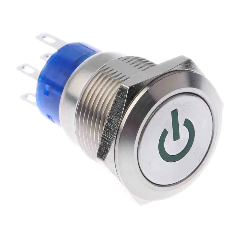 TE Connectivity Illuminated Push Button Switch Latching Panel Mount 19 mm Cutout DPDT Green LED IP67 250 V 5A 111-5807