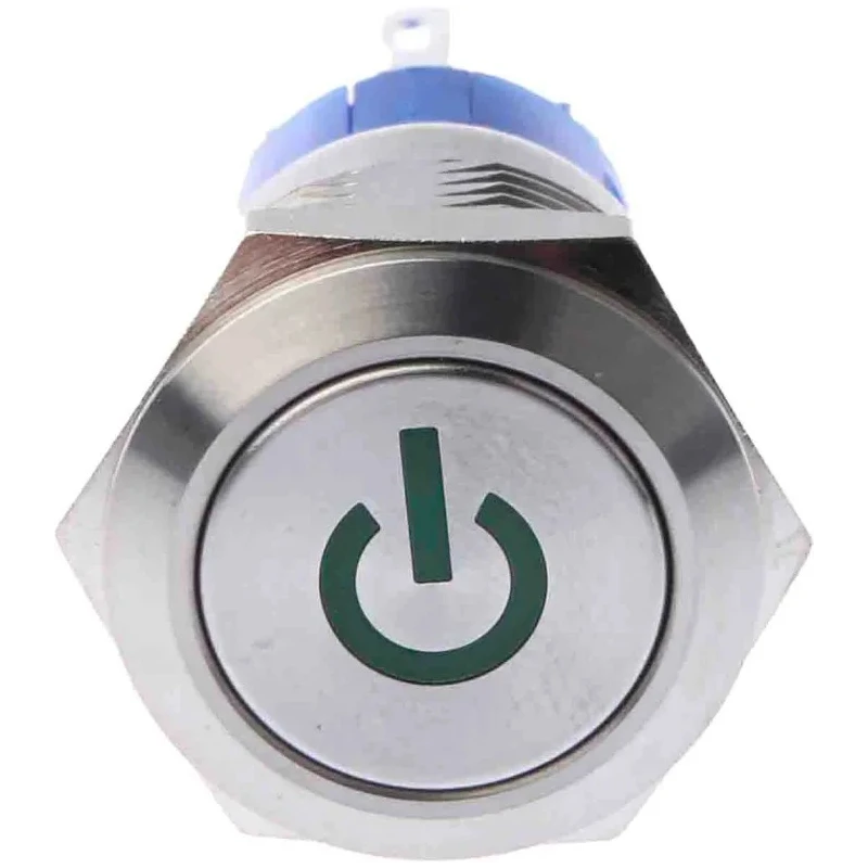 TE Connectivity Illuminated Push Button Switch Latching Panel Mount 19 mm Cutout DPDT Green LED IP67 250 V 5A 111-5807