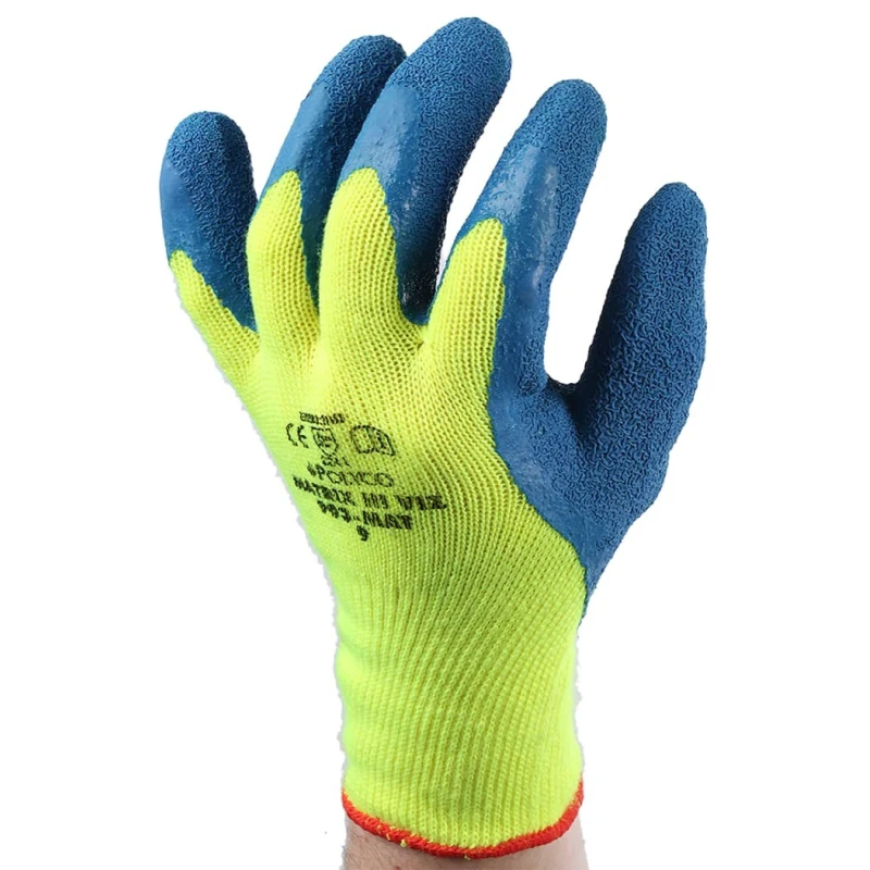 Polyco Healthline Blue Yellow Latex Work Gloves Size 9 Fleece Lining 903-MAT
