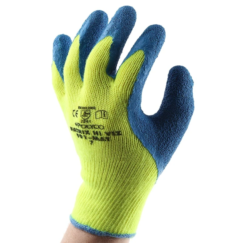 Polyco Healthline Matrix Yellow, Blue Latex Work Gloves Size 7, Thermal Resistant, Latex Coating 901-MAT