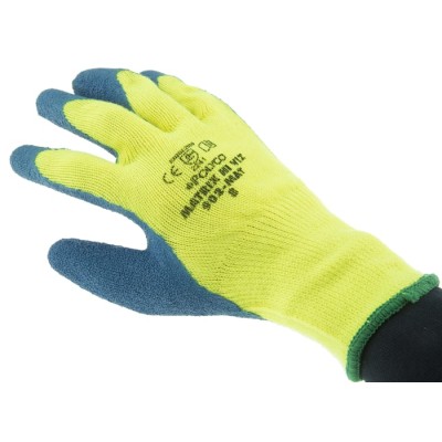 Polyco Healthline Blue Yellow Latex Work Gloves Size 8, Fleece Lining, Latex Coating 902-MAT