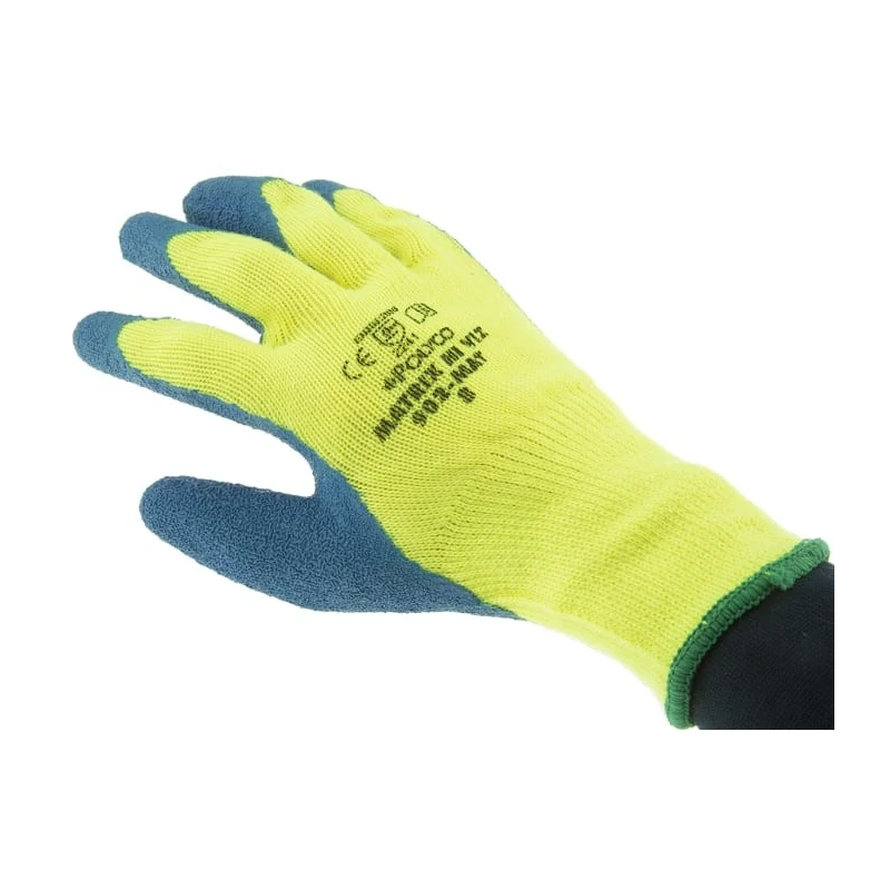 Polyco Healthline Blue Yellow Latex Work Gloves Size 8, Fleece Lining, Latex Coating 902-MAT