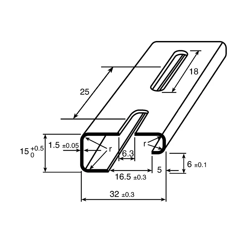 RS PRO Steel Perforated DIN Rail, 500 mm x 32 mm x 15 mm, Slotted, EN 50035, Model 467-355