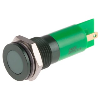RS PRO Green Panel Mount Indicator 24V DC 20mA Solder Lug Termination IP67 Flush 111-6563