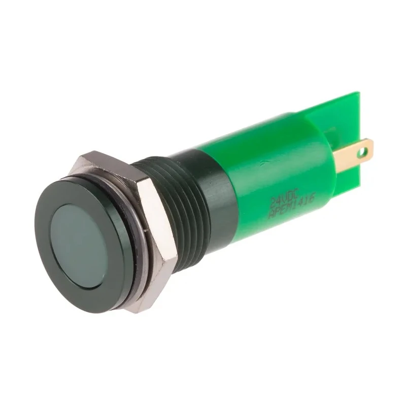 RS PRO Green Panel Mount Indicator 24V DC 20mA Solder Lug Termination IP67 Flush 111-6563