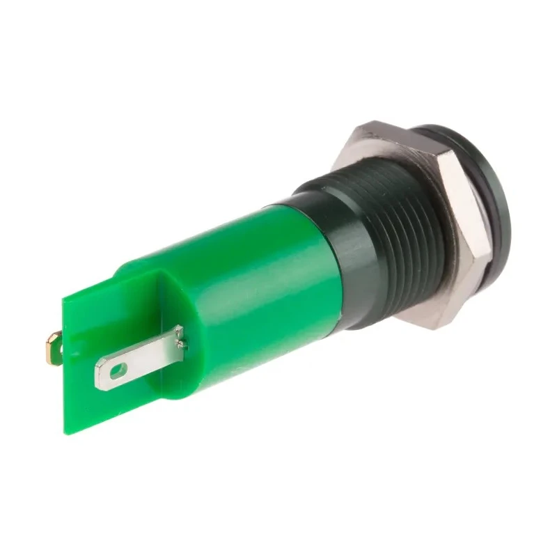 RS PRO Green Panel Mount Indicator 24V DC 20mA Solder Lug Termination IP67 Flush 111-6563