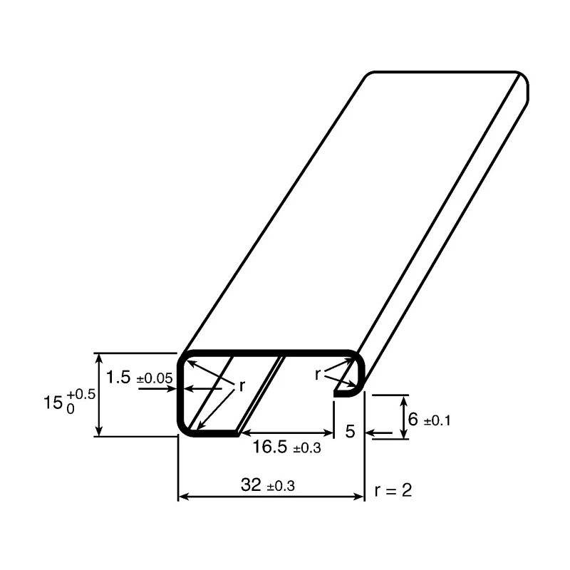 RS PRO Steel Unperforated DIN Rail 1 m Length x 32 mm Width x 15 mm Height 467-365