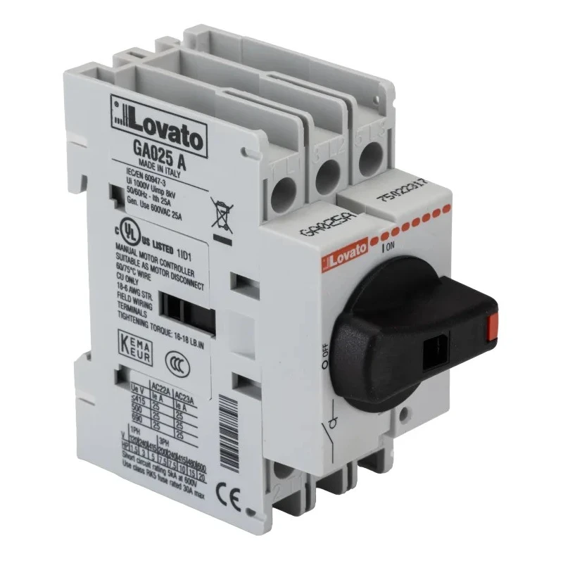Lovato Electric 3-Pole Panel Isolator Switch IP65, 25A, 11 kW 