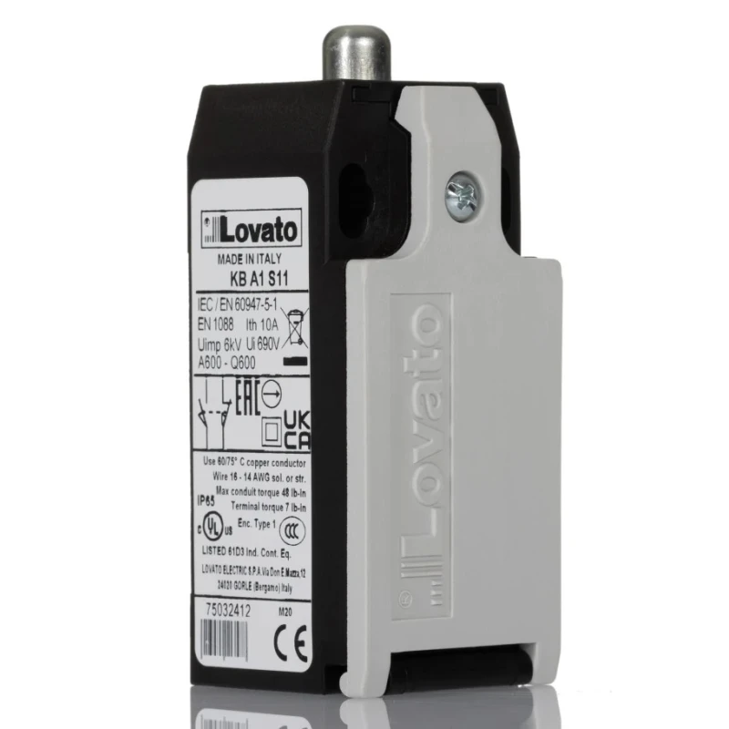 Lovato Electric K Series Plunger Limit Switch, Thermoplastic Housing, IP65, IP20, 690V AC, 10A KBA1S11