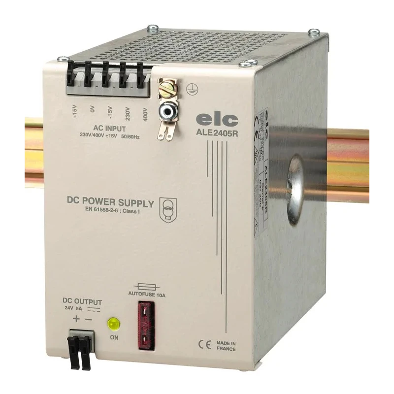 ELC ALE Linear DIN Rail Power Supply 1 Phase 230/400V AC Input 24V DC 5A Output 120W ALE2405R