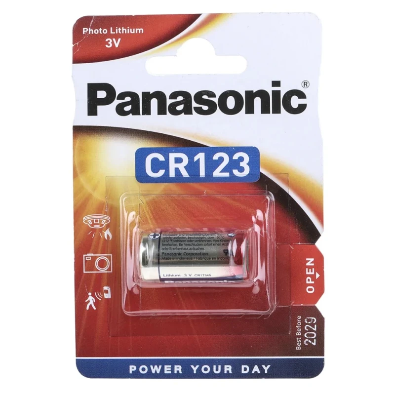 Panasonic Lithium Manganese Dioxide 3 V Camera Battery, 1.4 Ah, 17 mm CR-123AL/1BP