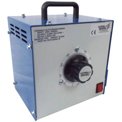 Carroll & Meynell Enclosed Manual 1 Phase 240 V 2.5 kVA 5 Output Variac MVT2.5k/9A-1E