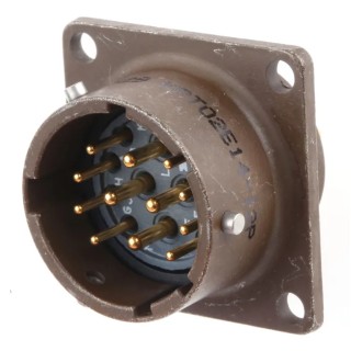ITT Cannon MIL Spec Circular Connector Copper Alloy Straight 12 Way Box Mount, Female Connector, Male Contacts KPT02E14-12P