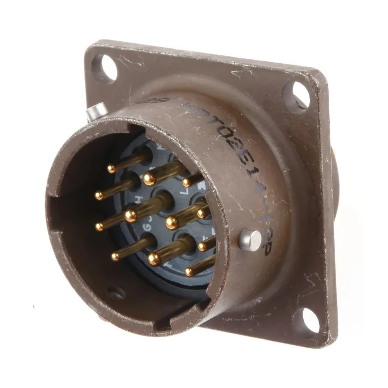 ITT Cannon MIL Spec Circular Connector Copper Alloy Straight 12 Way Box Mount, Female Connector, Male Contacts KPT02E14-12P