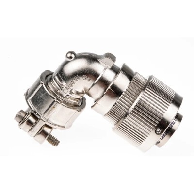 ITT Cannon Copper Alloy Right Angle 6-Way Cable MIL Spec Circular Connector Male Contacts Shell Size 14S CA08COM-E14S-6P-B