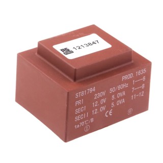 RS PRO 2 x 12 V AC 2 Output PCB Transformer 10 VA, Independent Secondary Windings, 14 Pins, Model 121-3847