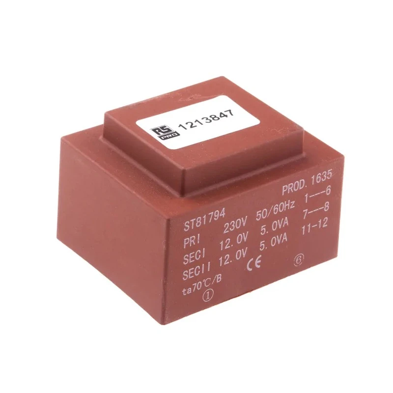 RS PRO 2 x 12 V AC 2 Output PCB Transformer 10 VA, Independent Secondary Windings, 14 Pins, Model 121-3847