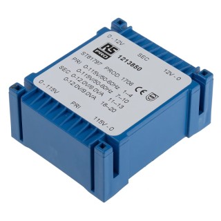 RS PRO 2 x 12 V AC 2 Output PCB Transformer, Dual Primary Windings, 18VA Power, 68x57x27mm Dimensions, Model 121-3850
