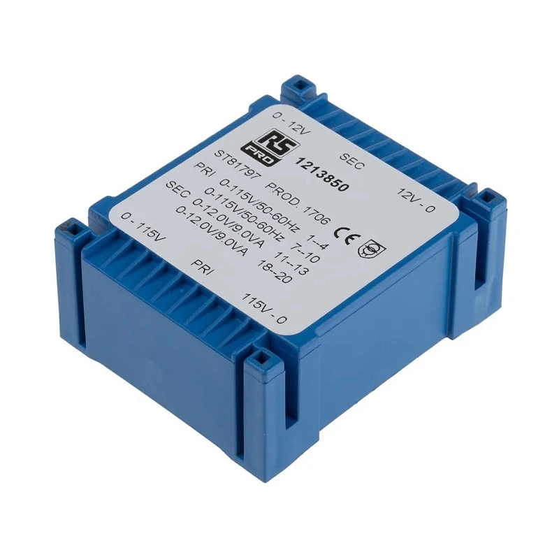 RS PRO 2 x 12 V AC 2 Output PCB Transformer, Dual Primary Windings, 18VA Power, 68x57x27mm Dimensions, Model 121-3850