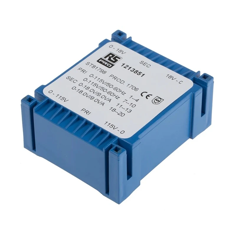 RS PRO 2 x 18 V ac 2 Output PCB Transformer, 230 V ac Primary, 18 VA Power 121-3851