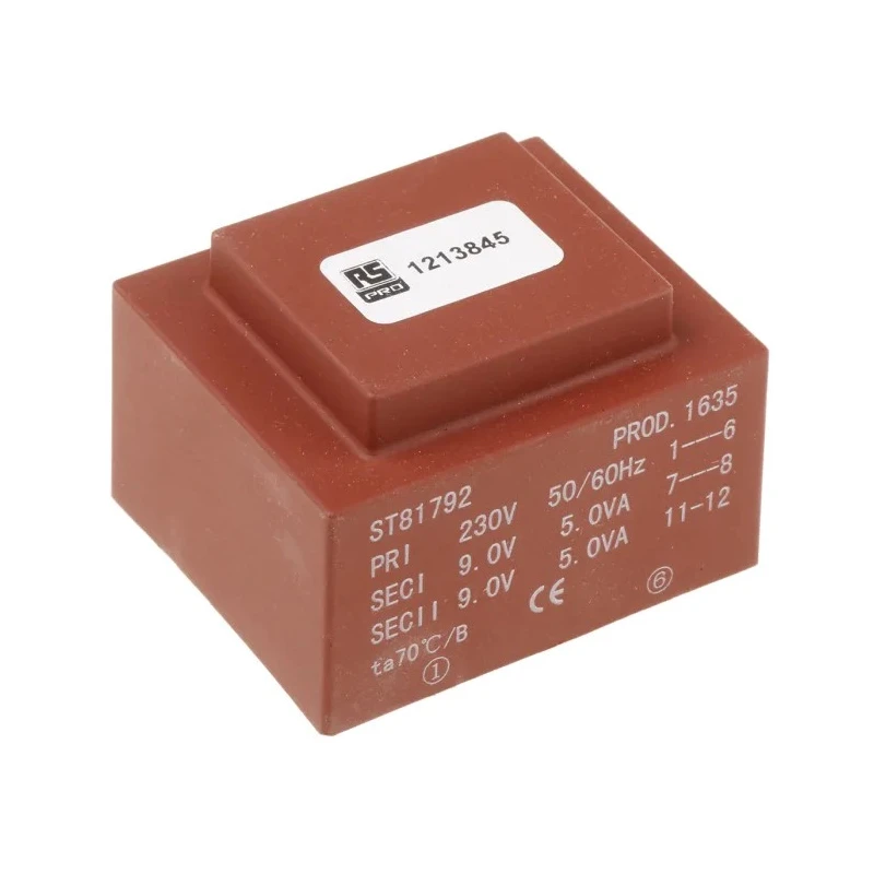 RS PRO 2 x 9 V ac 2 Output PCB Transformer, 10VA, 230 V ac Primary, PCB Mount, Polish Origin 121-3845