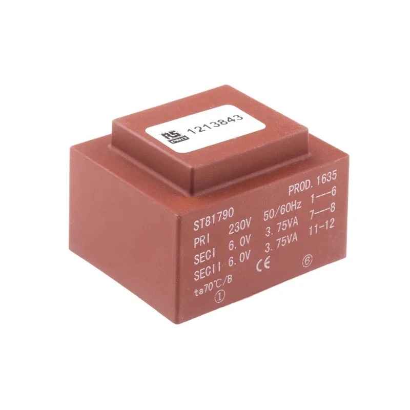 RS PRO 2 x 6 V AC 2 Output PCB Transformer 7.5VA, 230 V AC Primary, 14 Pins, 130°C Max Operating Temperature 121-3843