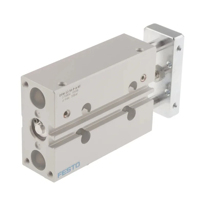 Festo Pneumatic Guided Cylinder 12mm Bore 50mm Stroke 10 Bar Double Acting Through Hole Mount DFM-12-50-P-A-KF