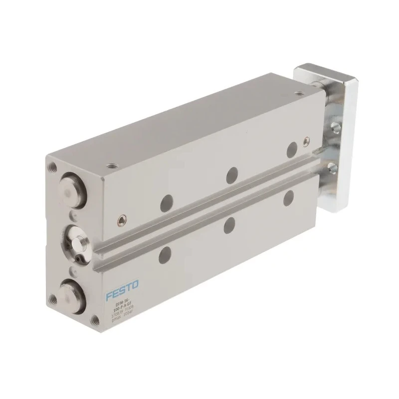 Festo Pneumatic Guided Cylinder 16mm Bore, DFM Series, 100 mm Stroke, Double Acting, Through Hole Mount DFM-16-100-P-A-GF