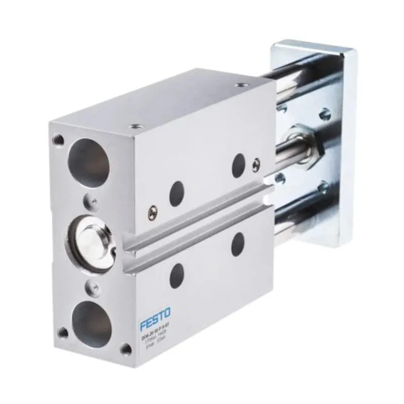 Festo Pneumatic Guided Cylinder, 20mm Bore, 80mm Stroke, Double Acting, Through Hole Mount, Elastomer DFM-20-80-P-A-GF