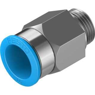 Festo Pneumatic Fitting 16mm Push-in to 3/8 in G Male Thread Brass Nickel Finish QS-G3/8-16