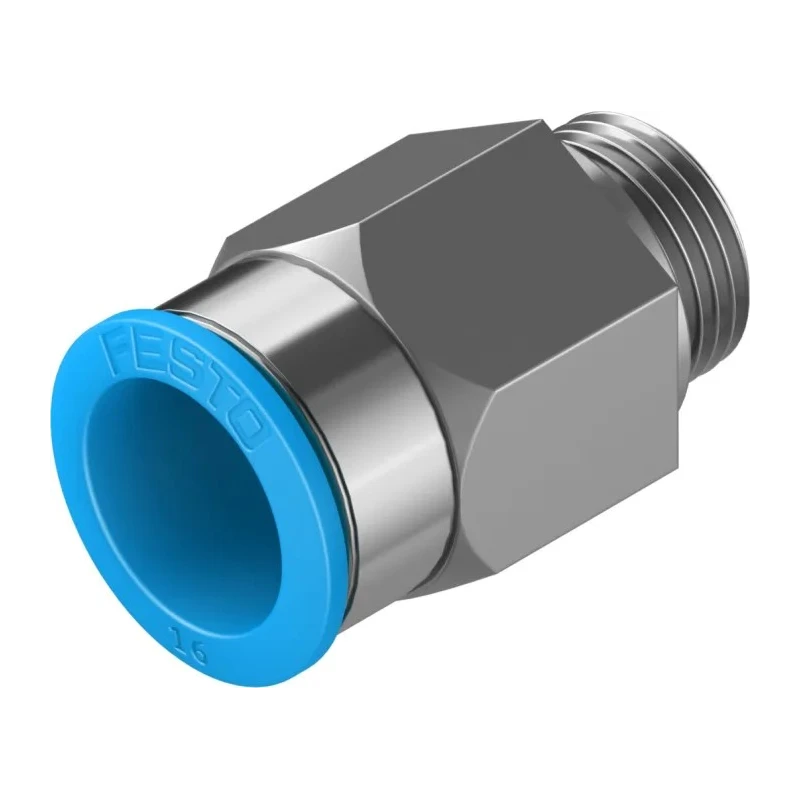 Festo Pneumatic Fitting 16mm Push-in to 3/8 in G Male Thread Brass Nickel Finish QS-G3/8-16