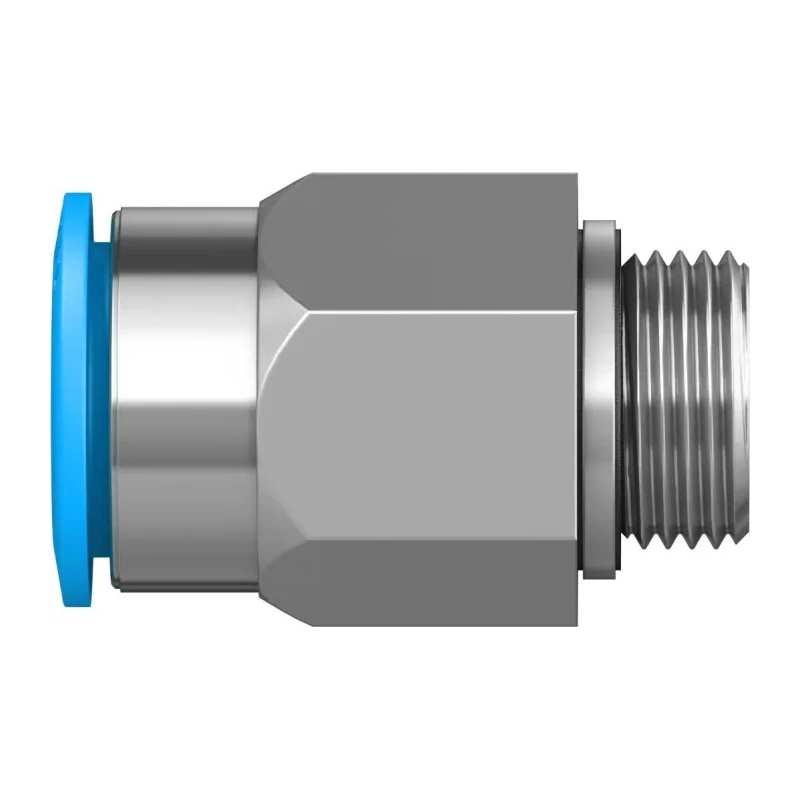 Festo Pneumatic Fitting 16mm Push-in to 3/8 in G Male Thread Brass Nickel Finish QS-G3/8-16