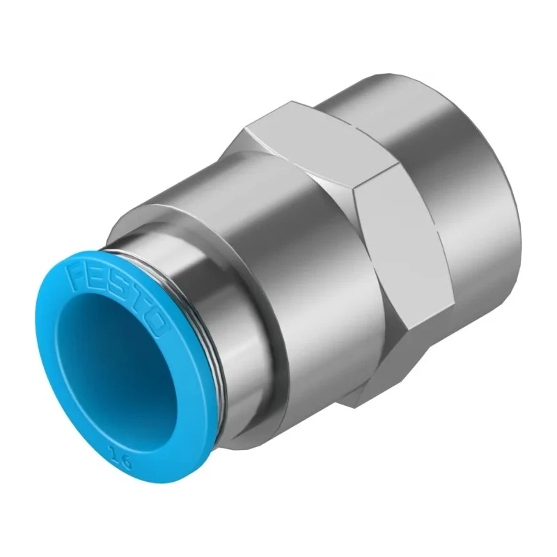 Festo Pneumatic Fitting 16mm Push-in, Female, 1/2 in G Threaded-to-Tube, Nickel Plated Brass QSF-1/2-16-B