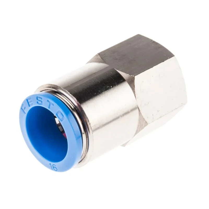 Festo Pneumatic Fitting 16mm Push-in, Female, 1/2 in G Threaded-to-Tube, Nickel Plated Brass QSF-1/2-16-B