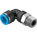 Festo Nickel Plated Brass Pneumatic Fitting Male Threaded-to-Tube R 1/2 in Push-In 16 mm, 90° Angle QSL-1/2-16