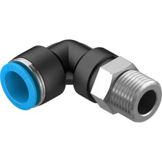 Festo Nickel Plated Brass Pneumatic Fitting Male Threaded-to-Tube R 1/2 in Push-In 16 mm, 90° Angle QSL-1/2-16