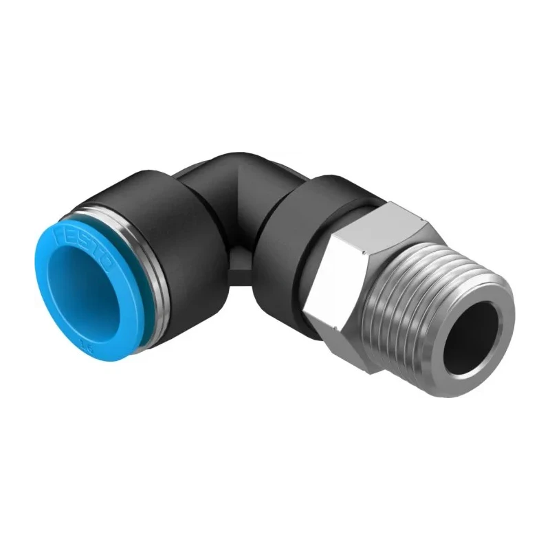 Festo Nickel Plated Brass Pneumatic Fitting Male Threaded-to-Tube R 1/2 in Push-In 16 mm, 90° Angle QSL-1/2-16