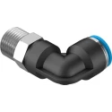 Festo Nickel Plated Brass Pneumatic Fitting Male Threaded-to-Tube R 1/2 in Push-In 16 mm, 90° Angle QSL-1/2-16
