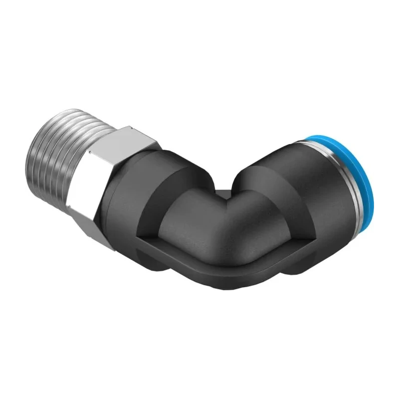 Festo Nickel Plated Brass Pneumatic Fitting Male Threaded-to-Tube R 1/2 in Push-In 16 mm, 90° Angle QSL-1/2-16