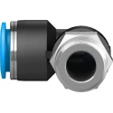 Festo Nickel Plated Brass Pneumatic Fitting Male Threaded-to-Tube R 1/2 in Push-In 16 mm, 90° Angle QSL-1/2-16