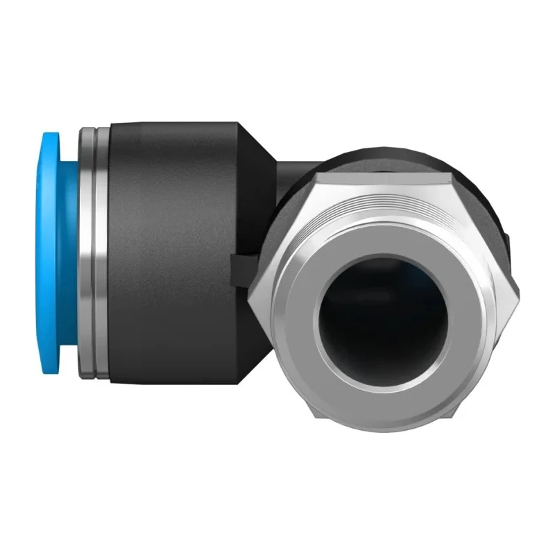 Festo Nickel Plated Brass Pneumatic Fitting Male Threaded-to-Tube R 1/2 in Push-In 16 mm, 90° Angle QSL-1/2-16