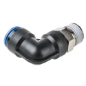 Festo Nickel Plated Brass Pneumatic Fitting Male Threaded-to-Tube R 1/2 in Push-In 16 mm, 90° Angle QSL-1/2-16