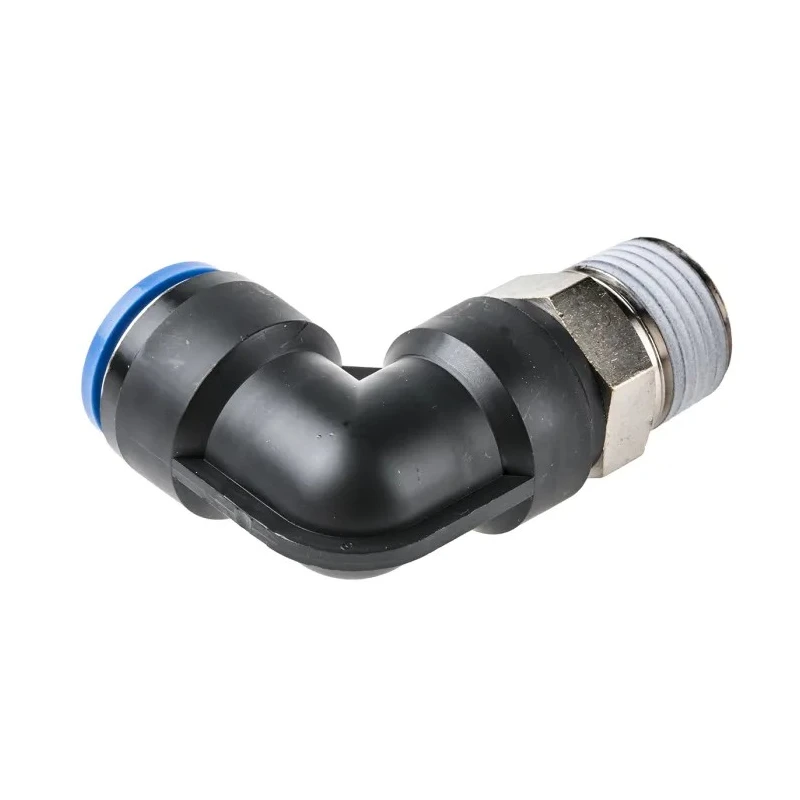 Festo Nickel Plated Brass Pneumatic Fitting Male Threaded-to-Tube R 1/2 in Push-In 16 mm, 90° Angle QSL-1/2-16