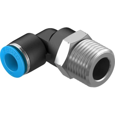 Festo Nickel Plated Brass Pneumatic Fitting Male R 1/2 in G Metric Push-In 90° QSL-1/2-10