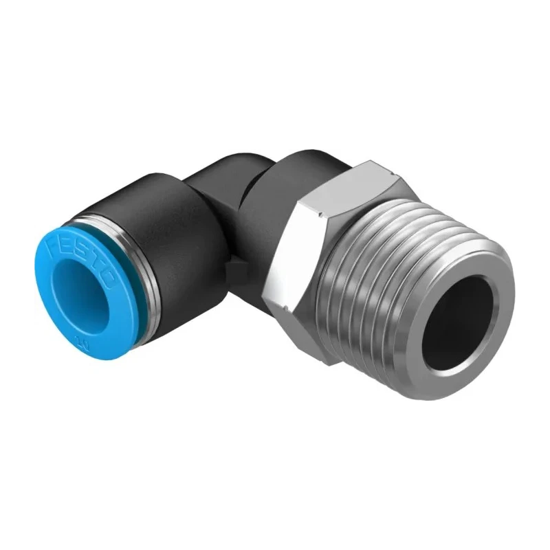 Festo Nickel Plated Brass Pneumatic Fitting Male R 1/2 in G Metric Push-In 90° QSL-1/2-10