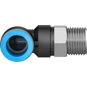 Festo Nickel Plated Brass Pneumatic Fitting Male Threaded-to-Tube R 1/2 in Push-In 16 mm, 90° Angle QSL-1/2-16