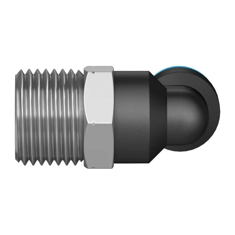 Festo Nickel Plated Brass Pneumatic Fitting Male R 1/2 in G Metric Push-In 90° QSL-1/2-10