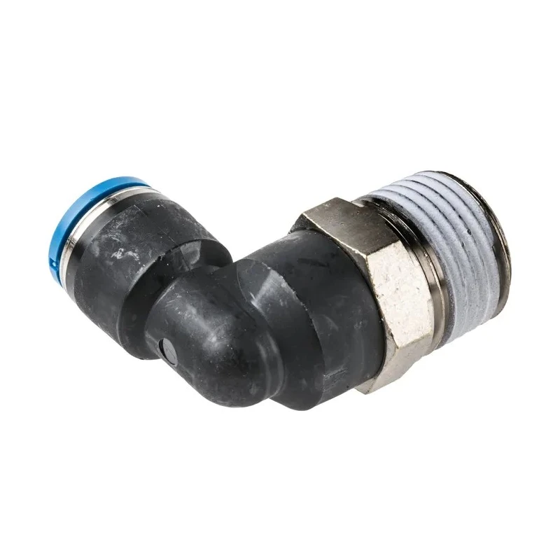 Festo Nickel Plated Brass Pneumatic Fitting Male R 1/2 in G Metric Push-In 90° QSL-1/2-10