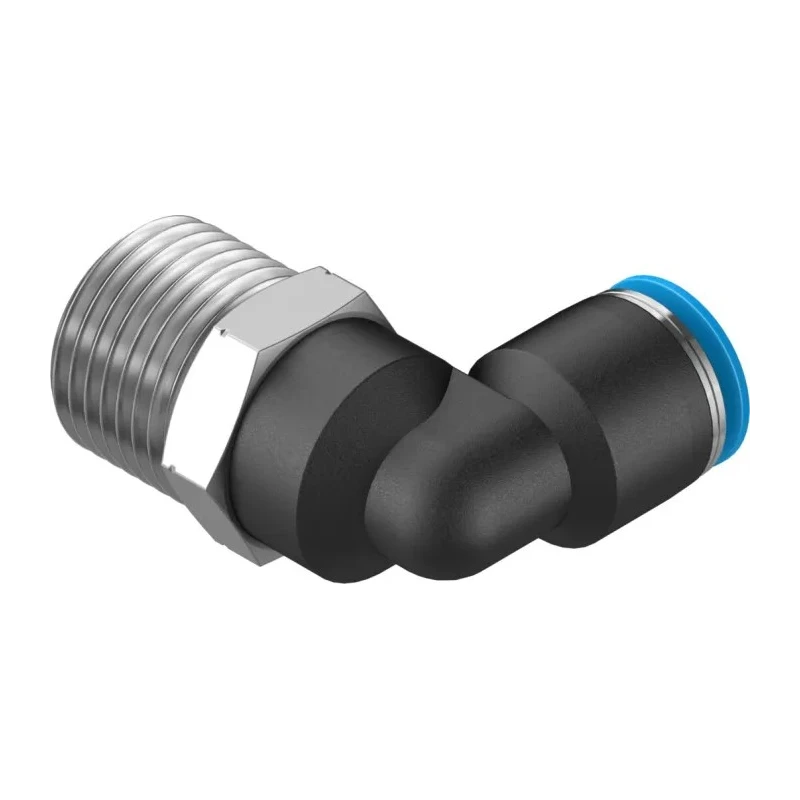 Festo Nickel Plated Brass Pneumatic Fitting Male R 1/2 in G Metric Push-In 90° QSL-1/2-10